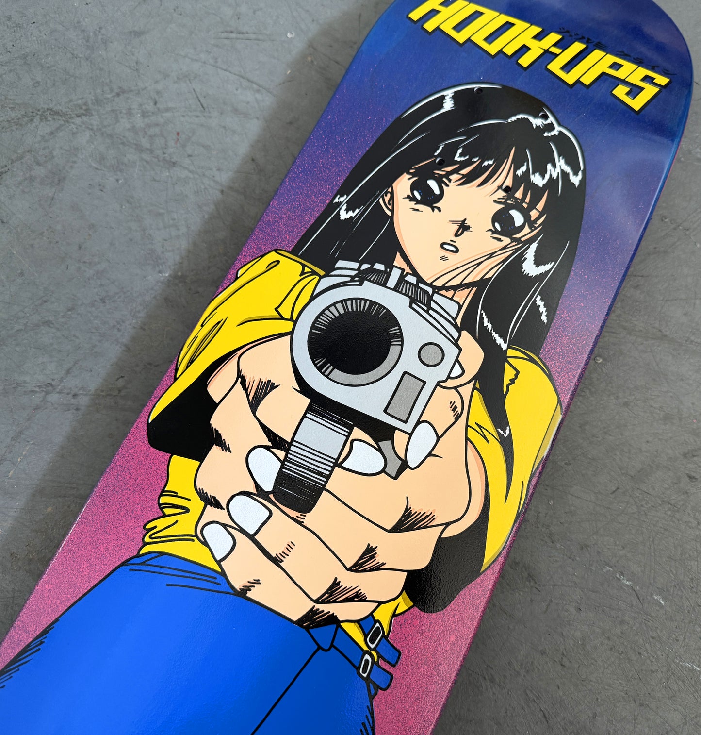 1 of 1 SIGNED Barrel of a Gun - 8 X 31.75 HAND PAINTED PINK/BLUE BACKGROUND