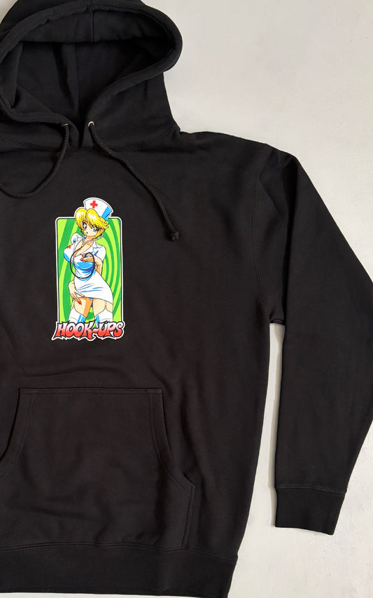 Nurse Girl Nikki HEAVYWEIGHT HOODED SWEATSHIRT - BLACK
