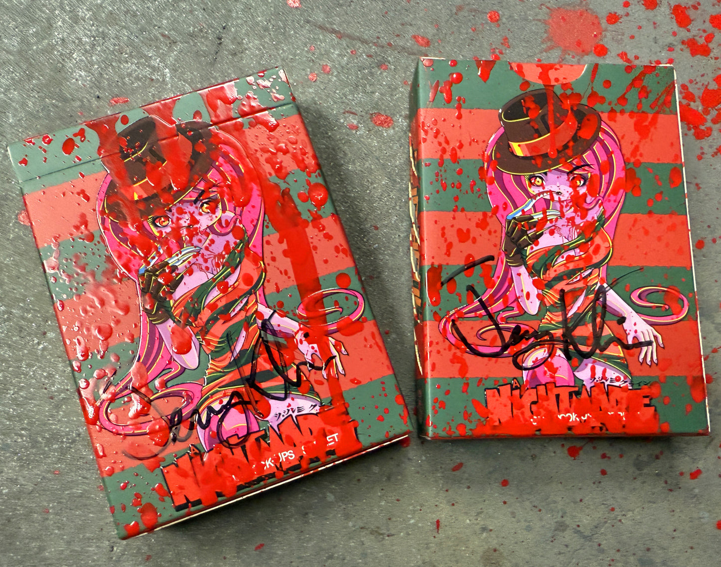 SIGNED WITH BLOOD SPLATTER Nightmare on Hook-ups Street Playing Cards