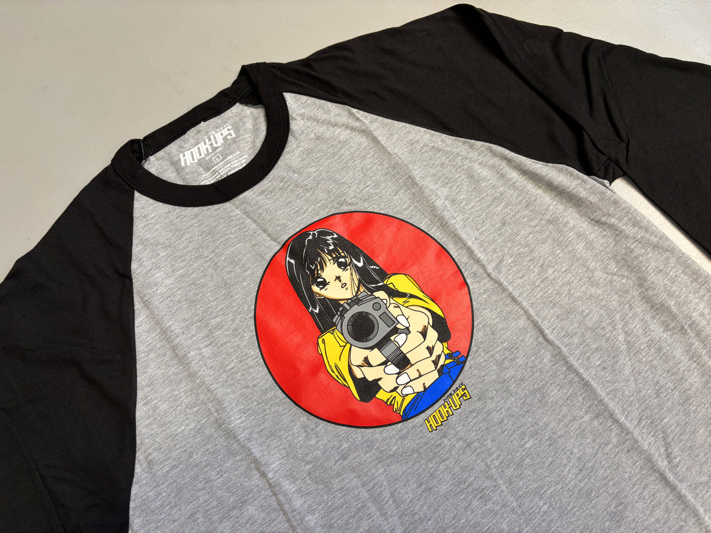 Barrel of a Gun Raglan T-shirt - HEATHER GREY/BLACK